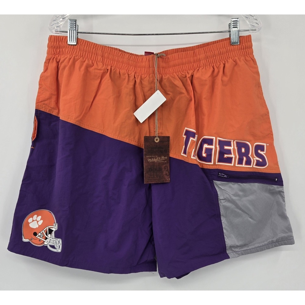Mitchell & Ness Clemson Tigers Orange Purple Nylon Utility Shorts Mens XL